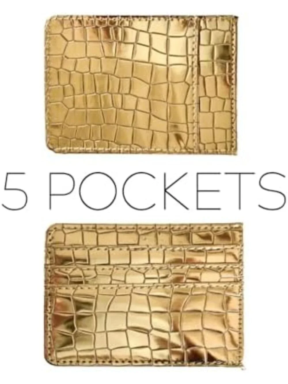 Sleek Metallic Gold Credit Card Holder Wallet | Slim Minimalist Design, Mirror
